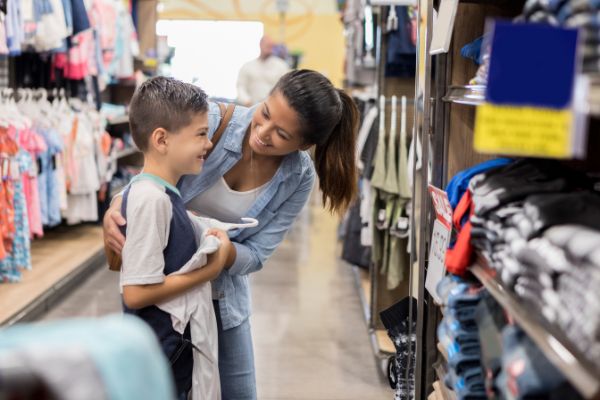 Mother and son shopping