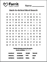 Word search worksheet